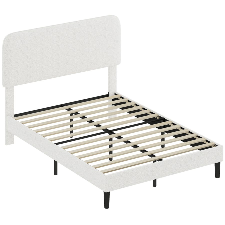 HOMCOM Polsterbett mit Teddy-Fleece Bezug, 135x190 cm, Doppelbett mit höhenverstellbarem Kopfteil, Holzlatten, Weiß   Aosom von HOMCOM