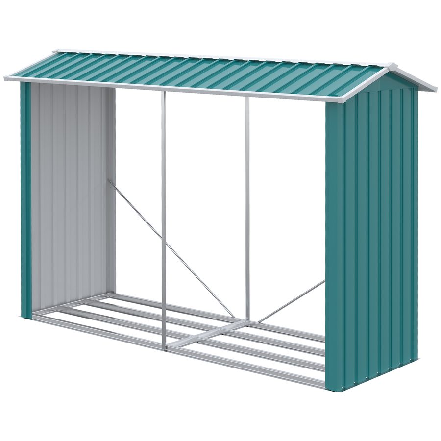 Outsunny Holzlagerung für Kaminholz aus feuerverzinktem Stahl - 240 x 86 x 160 cm grün   Aosom von Outsunny