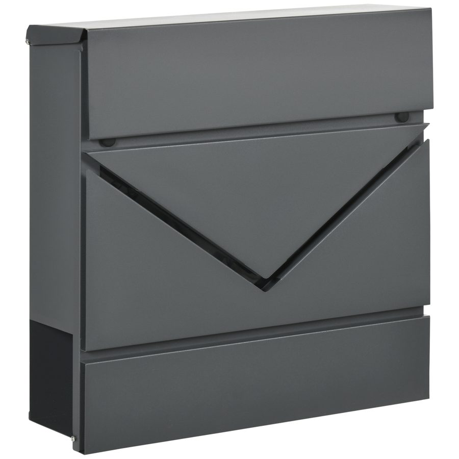 HOMCOM Briefkasten Wandbriefkasten mit Schloss, Deckel, Postkasten aus Verzinktem Stahl, für Outdoor, 37 x 10,5 x 37 cm, Dunkelgrau   Aosom von HOMCOM