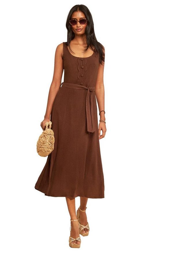 Love & Roses Midikleid Love & Roses Midi-Trägerkleid mit Bogenkante (1-tlg)