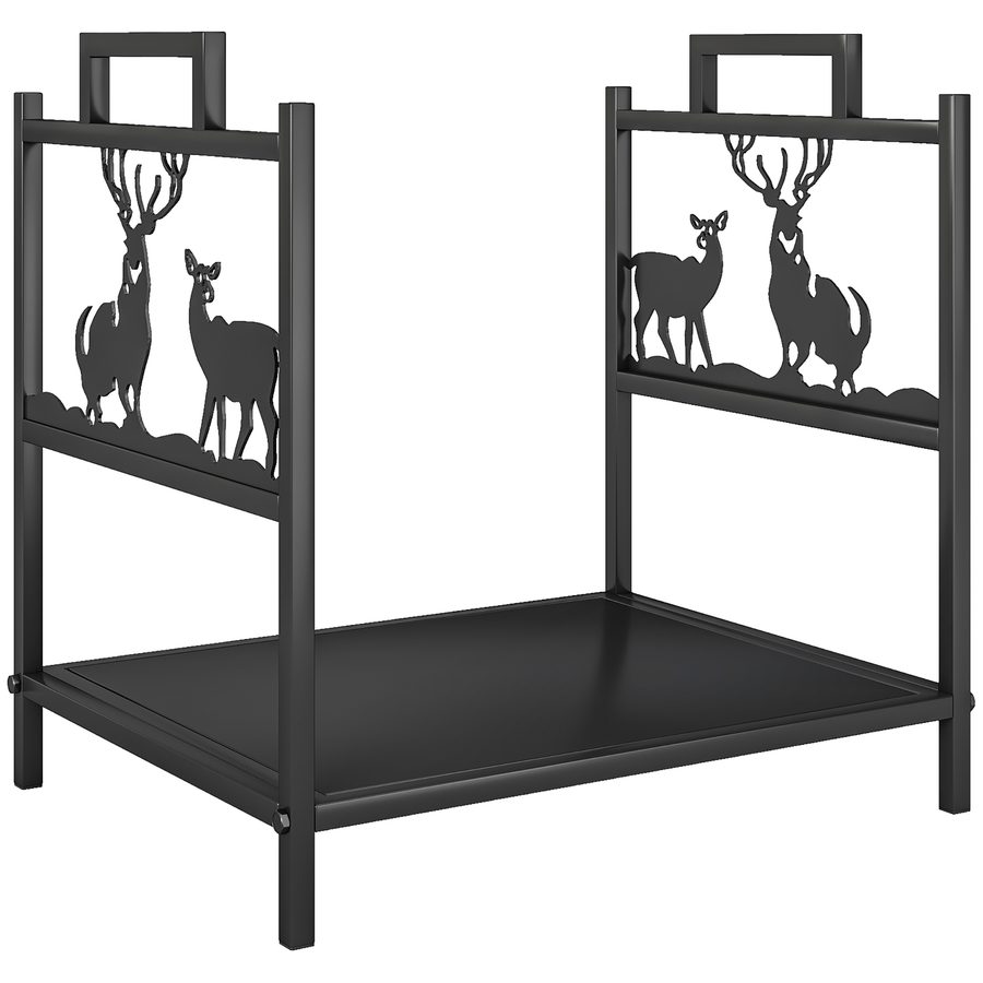 Outsunny Kaminholzregal für innen 42,5 x 33,5 x 43 cm Brennholzregal mit Rentierdesign, Kaminholzständer für Kamin Ofen Feuerholzregal Kaminholzhalter für Feuerholz, Brennholz aus Metall Schwarz   Aosom von Outsunny