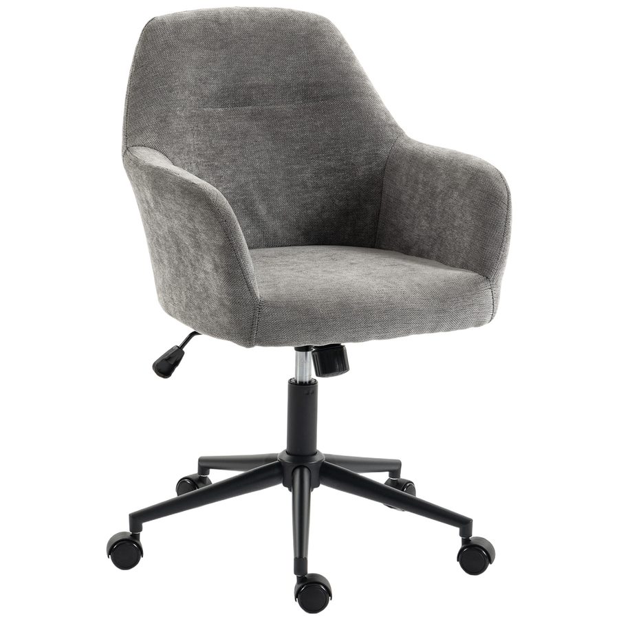 HOMCOM Ergonomischer Bürostuhl, Chenille-Bürosessel mit Höhenverstellung, Wippfunktion, dicke Polsterung, 360°-Drehung, für Zuhause, Schlafzimmer, Grau   Aosom von HOMCOM