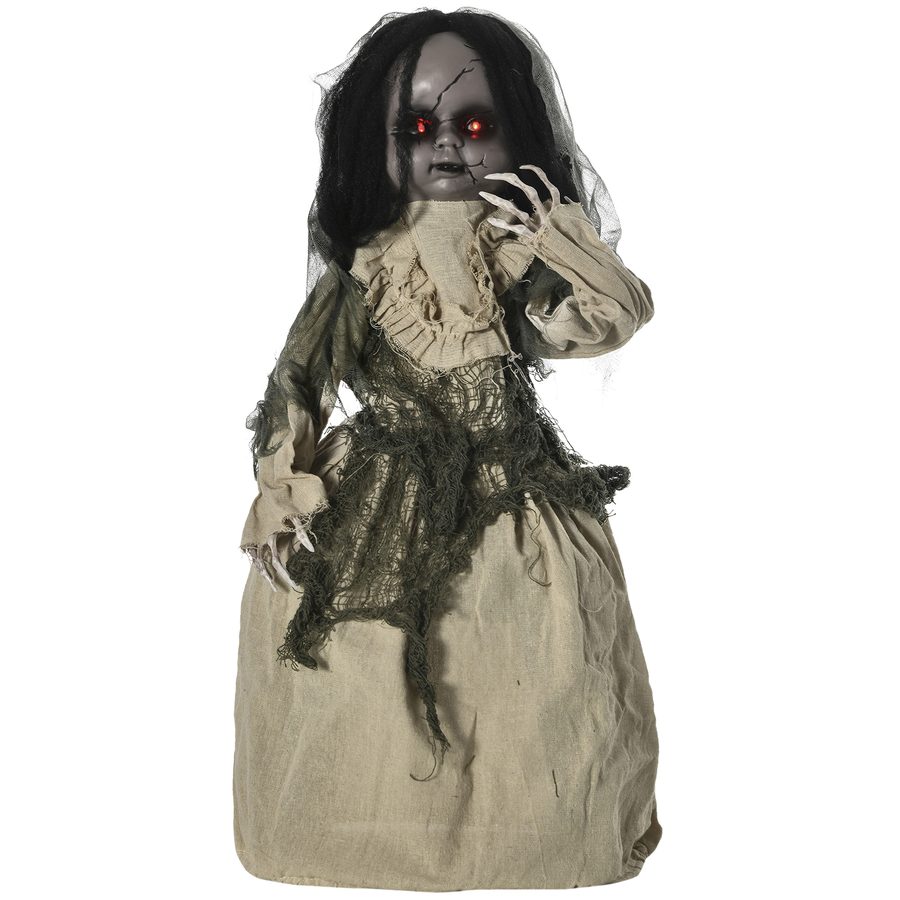 Outsunny Halloween Dekoration 83cm bewegliche Geisterpuppe mit Spezialeffekten und Soundfunktion, rote Augen und motorisierte Räder   Aosom.de von Outsunny