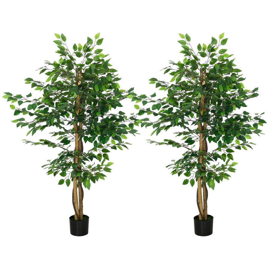 HOMCOM Set von 2 künstlichen Pflanzen künstliche Bäume Ficus Höhe 1,50 m Stamm Zweige Ranken Moosimitatblätter sehr realistisch Topf inklusive, Innenbereich, Grün   Aosom von HOMCOM