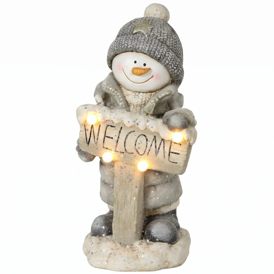 HOMCOM Weihnachtsdeko Schneemann-Figur 46 cm, beleuchtete Weihnachtsstatue aus MGO mit Welcome-Schild, warmweißen LEDs und 24-Stunden-Timer, für Eingangsbereiche, Türen und überdachte Veranden   Aosom von HOMCOM