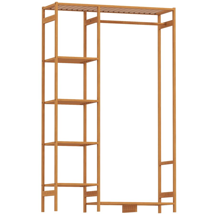HOMCOM Kleiderständer Garderobenständer mit Kleiderstange, Schuhablag, Regal, Garderobe aus Bambus für Schlafzimmer, Ausstellungen, Waschküche, Waschküche, Naturholz   Aosom von HOMCOM