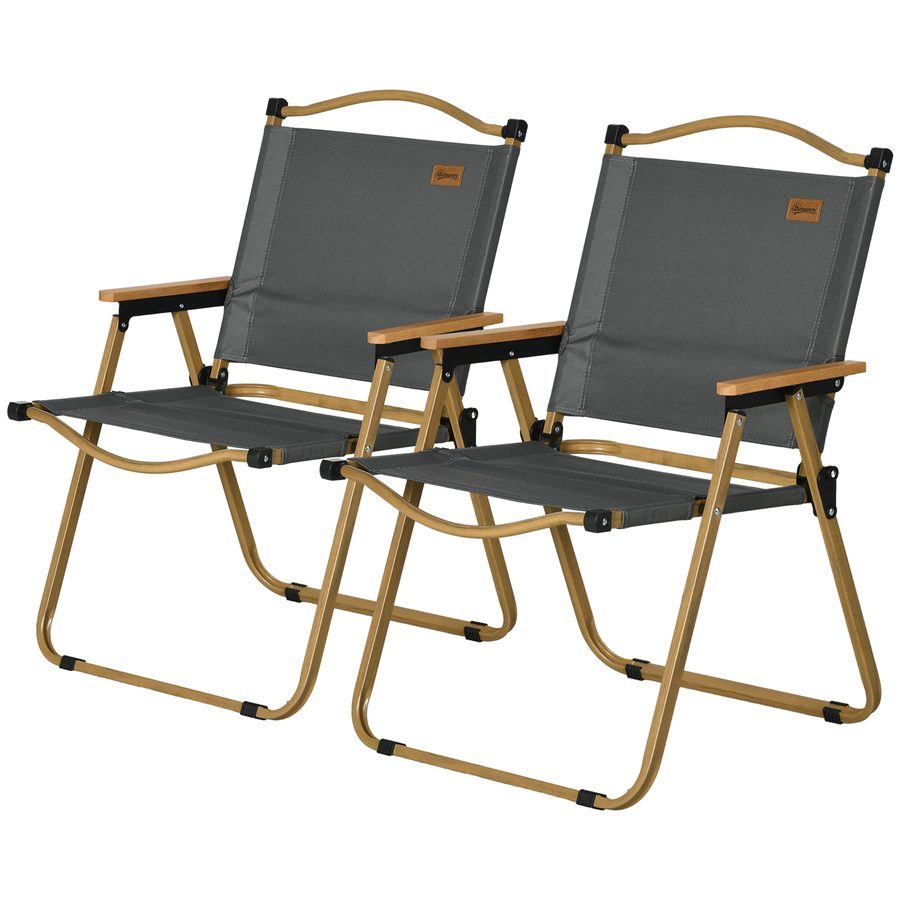 Outsunny Campingstuhl 2er Set faltbarer Gartenstuhl mit Stahlrahmen, Holzoptik, Klappsessel für Pool, Strand, Oxford, Dunkelgrau   Aosom von Outsunny