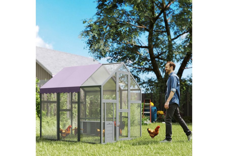 PawHut Hühnerstall Freilaufgehege 1,68x1,83x1,82 m Freigehege mit Schloss Tannenholz von PawHut