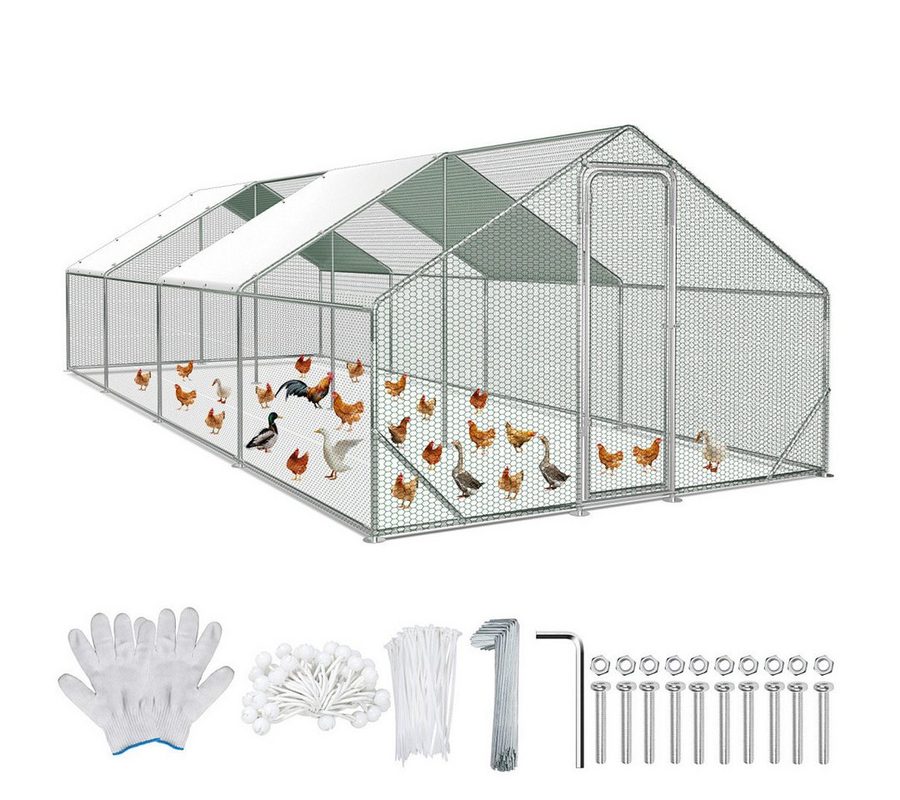 Clanmacy Hühnerstall 3x8x2m Hühnerstall aus Stahl mit UV-beständiger Abdeckung Voliere von Clanmacy