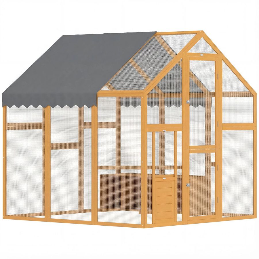 PawHut Hühnerstall 3,07㎡ 1,7x1,8x1,8 m Freilaufgehege Holz mit wasserdicht Tuch von PawHut