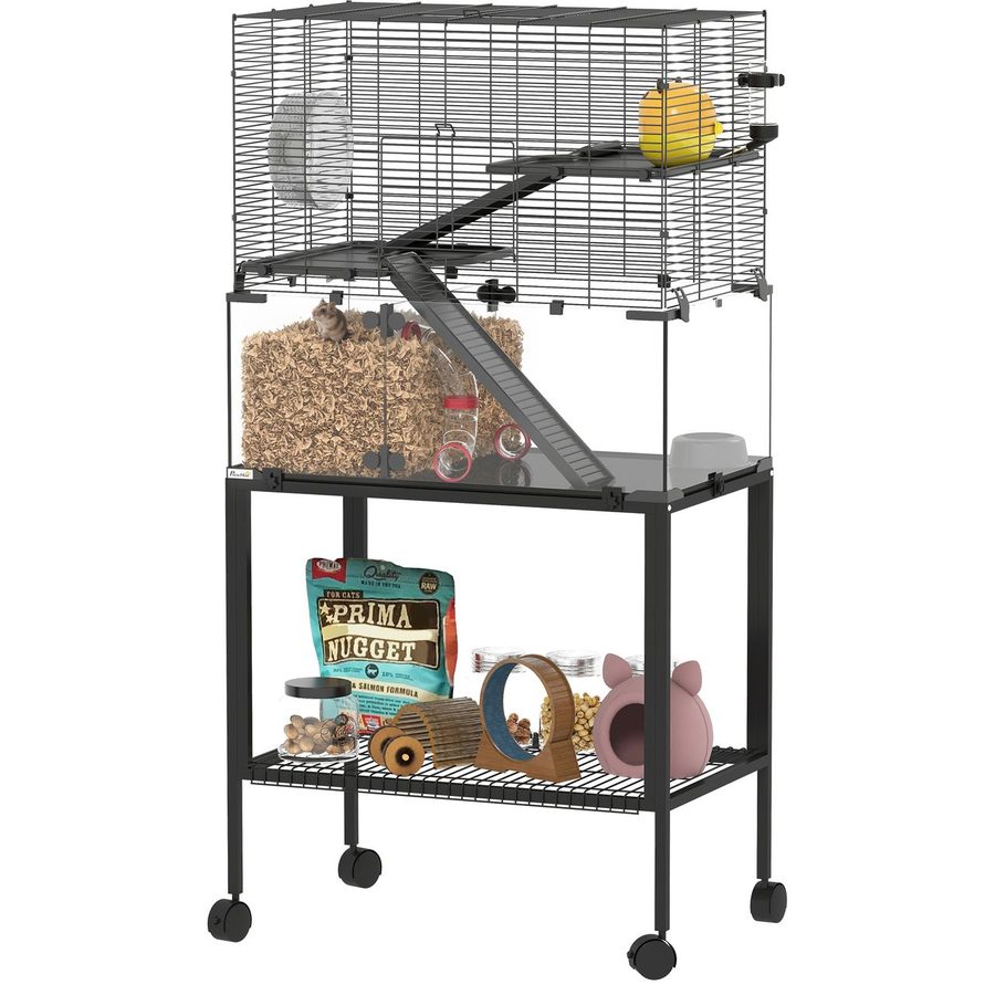 PawHut Hamsterkäfig mit Rollen 3 Etagen Nagerkäfig Kleintierkäfig mit Röhrensystem von PawHut