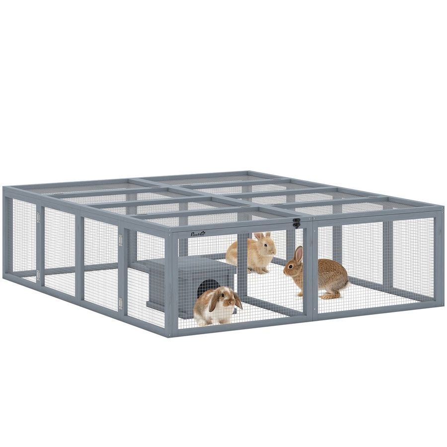 PawHut Freilaufgehege Kaninchenstall aus Holz mit 2 Türen Unterschlupfhaus Orange von PawHut
