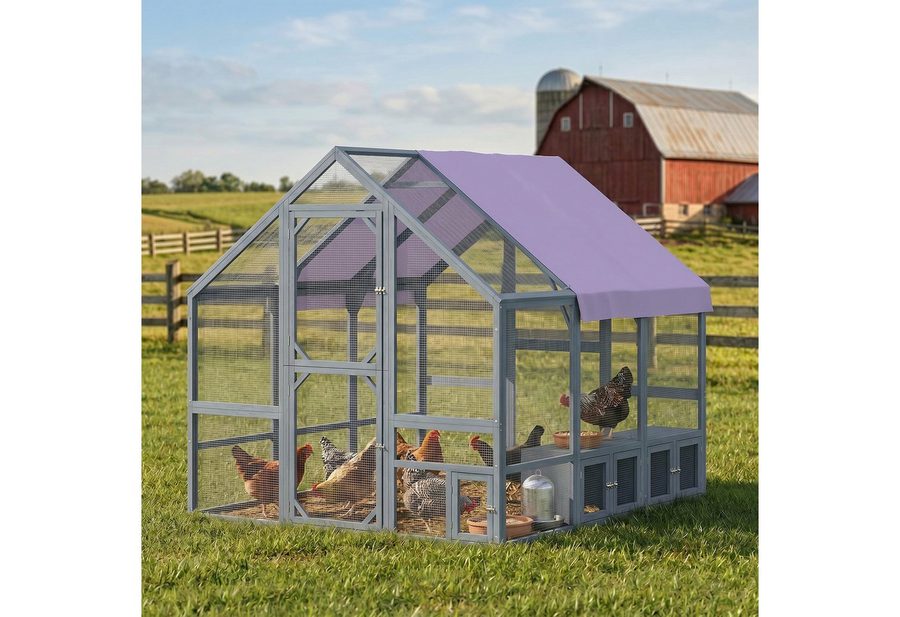PawHut Hühnerstall Freilaufgehege mit wetterfestes Tuch Sicherheitsschloss Hühnergehege, für 8-10 Hühner für Hof Garten ca.2,11 x 1,87 x 1,86 m Dunkelgrau von PawHut