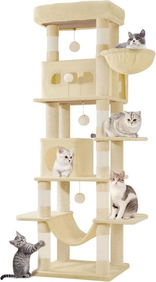 Athlix Katzenhaus Katzen Kratzbaum 170cm Katzenturm für Hauskatzen Katzenhaus mehrstufig, 6 Ebenen, 8 Sisal-Kratzstämme, bis 6 Katzen von Athlix