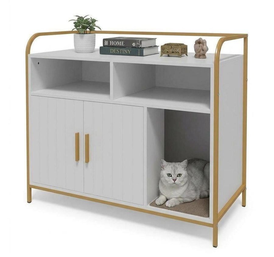 GarveeMore Katzentoilette Katzenklo-Schrank Katzenhaus mit Metallrahmen 95x45x82cm von GarveeMore