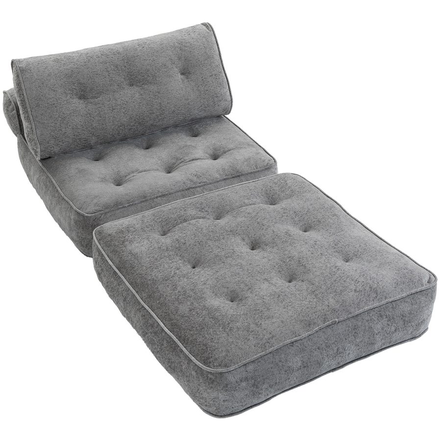 HOMCOM Klappsessel 1‑Sitzer 95 x 220 cm mit 2 Kissen, 3‑in‑1 Schlafsessel klappbar, dickes Sitzpolster, Chenille‑Schlafsofa für Gäste, Wohnzimmer, Belastbarkeit 120 kg, Hellgrau   Aosom von HOMCOM
