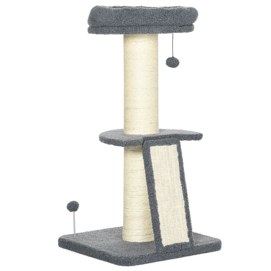 PawHut Kratzbaum 92H cm Kletterbaum mit Kratzbrett Katzenbaum Dunkelgrau von PawHut