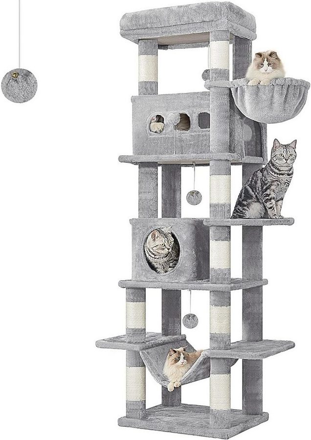 Athlix Katzenhaus Katzen Kratzbaum 170cm Katzenturm für Hauskatzen Katzenhaus mehrstufig, 6 Ebenen, 8 Sisal-Kratzstämme, bis 6 Katzen von Athlix