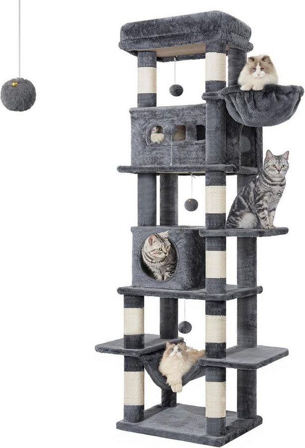 Athlix Katzenhaus Katzen Kratzbaum 170cm Katzenturm für Hauskatzen Katzenhaus mehrstufig, 6 Ebenen, 8 Sisal-Kratzstämme, bis 6 Katzen von Athlix