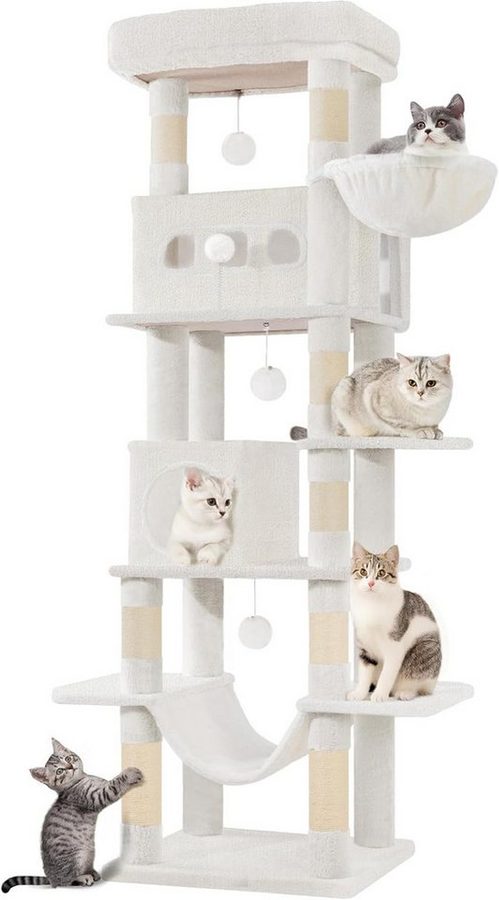 Athlix Katzenhaus Katzen Kratzbaum 170cm Katzenturm für Hauskatzen Katzenhaus mehrstufig, 6 Ebenen, 8 Sisal-Kratzstämme, bis 6 Katzen von Athlix