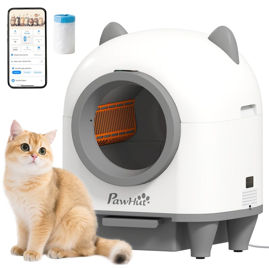 PawHut Selbstreinigende Katzentoilette mit App-Steuerung 80L Geruchsbeseitigung von PawHut
