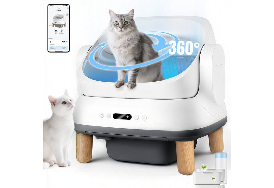 HOMALL Katzentoilette Offenes katzenklo selbstreinigend,11-fach Sensor-Sicherheitssystem, 12-Liter,15 Tage wartungsfrei,App-Steuerung,für mehrere katzen von HOMALL