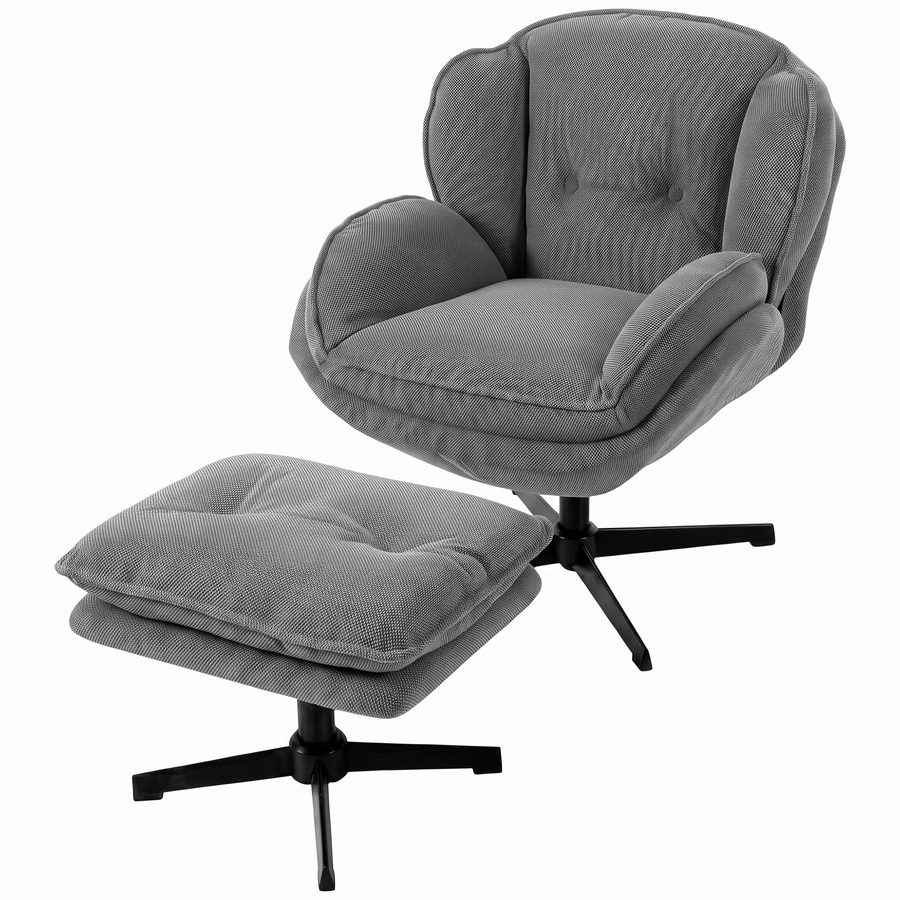 HOMCOM Relaxsessel mit Hocker Drehbarer Loungesessel mit Chenille-Optik, Stahlgestell Sessel Polstersessel mit Wippfunktion, für Wohnzimmer, Grau   Aosom von HOMCOM