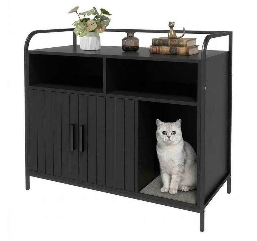 GarveeMore Katzentoilette Katzenklo-Schrank Katzenhaus mit Metallrahmen 95x45x82cm von GarveeMore