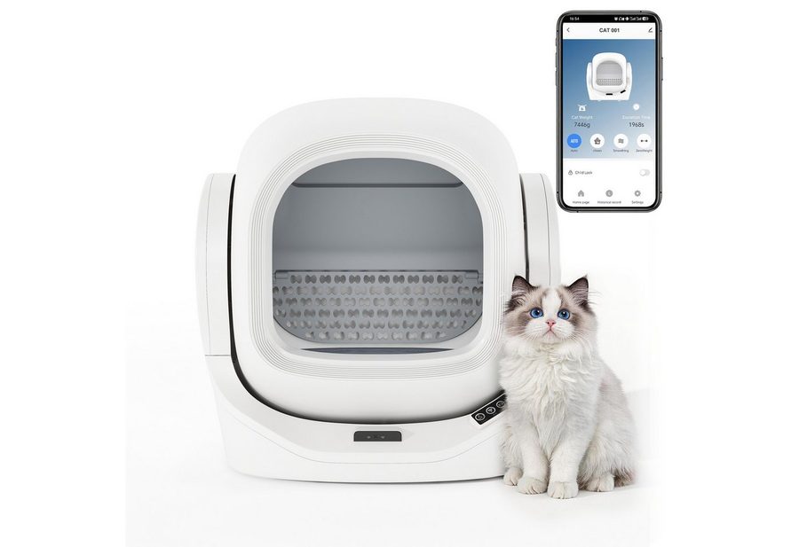 Blossom Katzentoilette Selbstreinigende Katzentoilette automatisch 68L, App Steuerung, leise, Katzenklo für 1–2 Katzen geruchsarm Infrarot Sensor 8L Abfallbehälter von Blossom