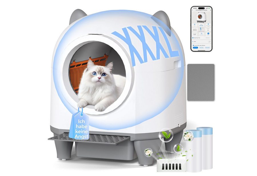 HOMALL Katzentoilette XXXL katzenklo selbstreinigend für grossen katzen,Sicherheitsschutz x7, mit Aromabox, Matte, leiser Betrieb & Nachtmodus – für Mehrkatzen von HOMALL