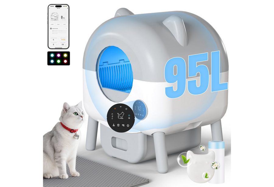 HOMALL Katzentoilette Offenes katzenklo selbstreinigend,11-fach Sensor-Sicherheitssystem, 20 Tage autonom,4-fache Geruchskontrolle – für große Katzen von HOMALL