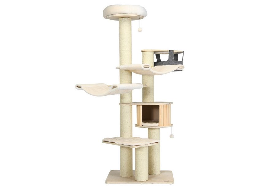 COSTWAY Kratzbaum 197cm Katzenbaum, 7-stöckig, mit Hängematte & Katzenhöhle & Bällen von COSTWAY