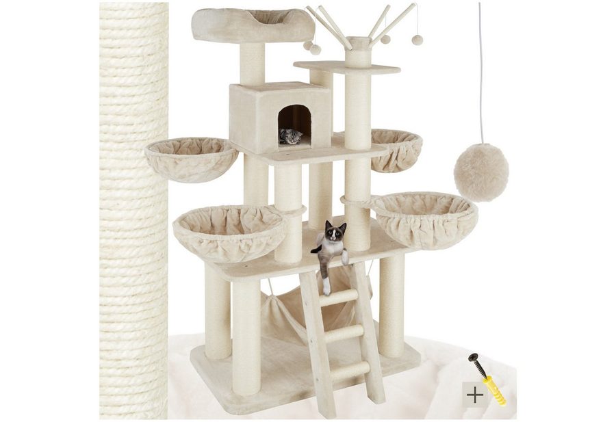 tectake Kratzbaum Katzenbaum Gismo 195 cm Diverse Farben (Beige/Weiß), Vielseitig mit robusten Sisalstangen und Plüschoberfläche von TECTAKE