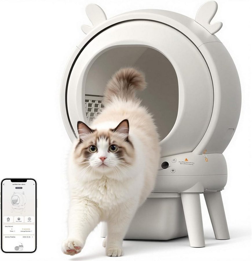 GarveeMore Katzentoilette Selbstreinigend, 65L Automatisches Katzenklo mit App-Steuerung, App, 9 Sensoren, Einklemmschutz, Selbstreinigung, Geruchskontrolle von GarveeMore