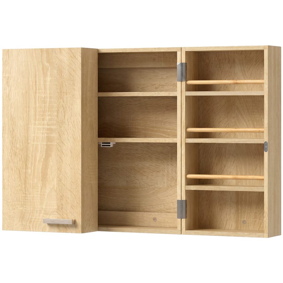 HOMCOM Medizinschrank abschließbar 2-türig Medikamentenschrank mit 11 Fächer 2 Schlüssel Hängend Arzneischrank für Küche, Flur, Wohnzimmer, 53 x 20 x 53 cm, Eiche   Aosom von HOMCOM