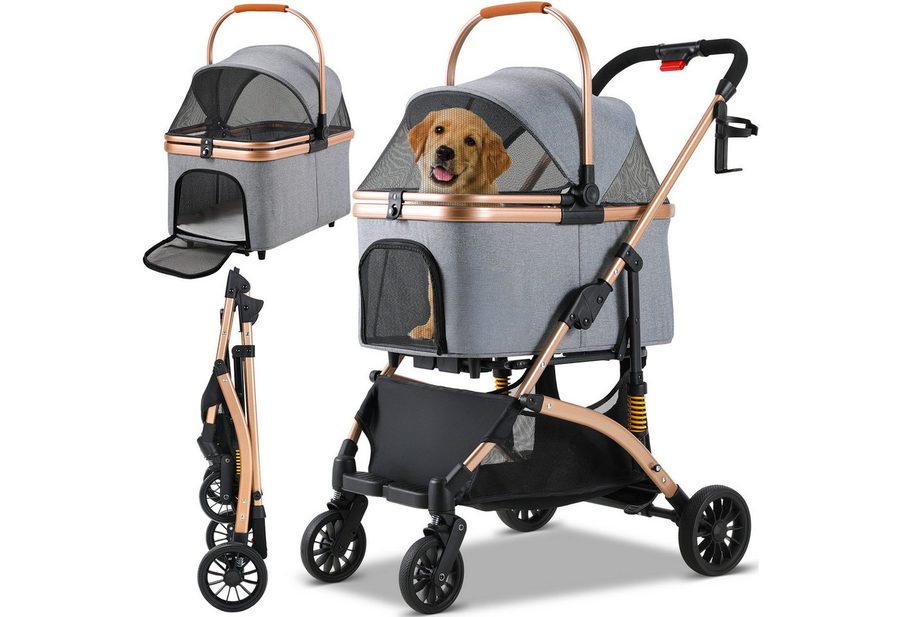 TLGREEN Hundebuggy klappbar, Leichtes Aluminium Gestell und atmungsaktives Mesh, (Hundewagen, Stoßfest & platzsparend für kleine Hunde/Katzen), Ideal für Reisen, Spaziergänge und Tierarztbesuche von TLGREEN