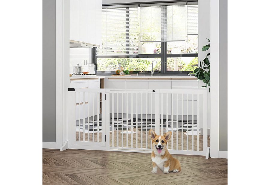 PawHut Hundegitter Absperrgitter Hund Freistehendes Verstellbares (Haustierschutzgitter, 1 St., Haustier Türschutzgitter), Weiß 113-166 x 36 x 71 cm