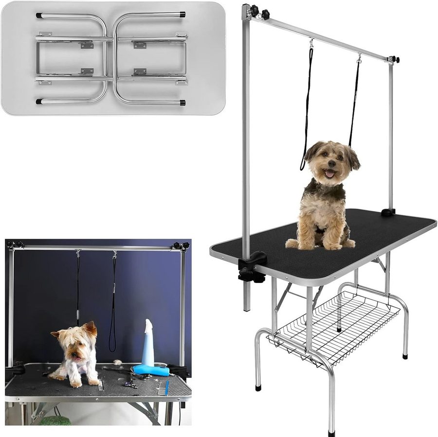FIVMEN Hundeschermaschine Trimmtisch für Hunde, Hundepflegetisch, Tierpflegetisch, Schwarz, Edelstahl Klappbar Höhenverstellbar Schwarz von FIVMEN