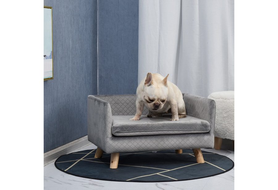 PawHut Hundesofa mit Holzbeinen Hundebett für kleine Hunde bis zu 8 kg Grau von PawHut