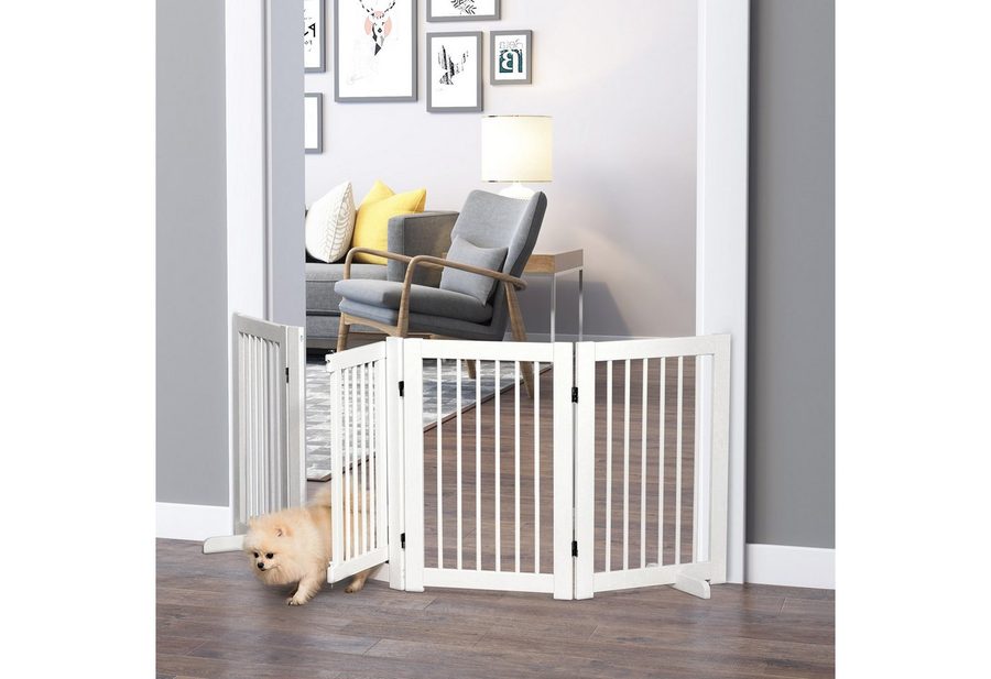 PawHut Absperrgitter Hunde 91 cm Schutzgitter aus Holz Hundegitter Freistehend von PawHut