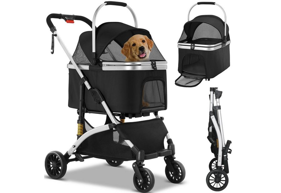 TLGREEN Hundebuggy klappbar, Leichtes Aluminium Gestell und atmungsaktives Mesh, (Hundewagen, Stoßfest & platzsparend für kleine Hunde/Katzen), Ideal für Reisen, Spaziergänge und Tierarztbesuche von TLGREEN