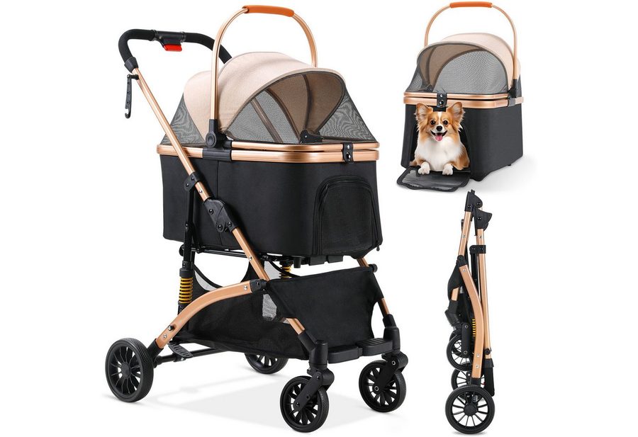 TLGREEN Hundebuggy klappbar, Leichtes Aluminium Gestell und atmungsaktives Mesh, (Hundewagen, Stoßfest & platzsparend für kleine Hunde/Katzen), Ideal für Reisen, Spaziergänge und Tierarztbesuche von TLGREEN