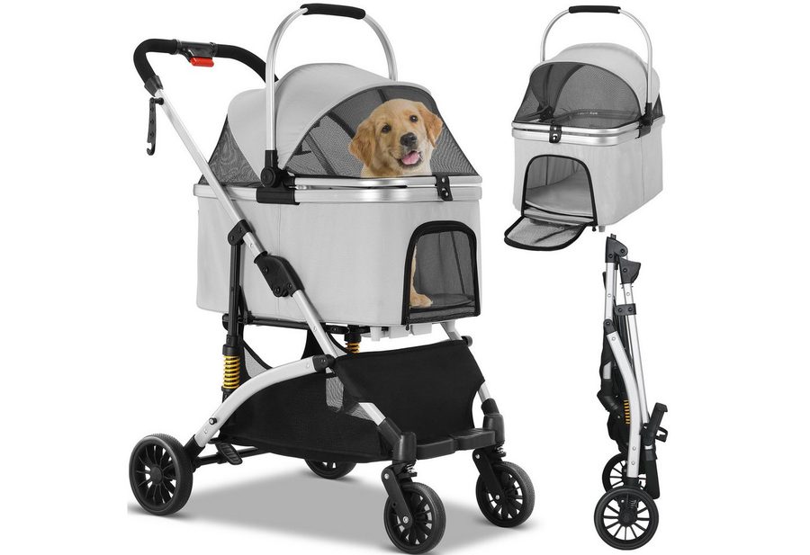 TLGREEN Hundebuggy klappbar, Leichtes Aluminium Gestell und atmungsaktives Mesh, (Hundewagen, Stoßfest & platzsparend für kleine Hunde/Katzen), Ideal für Reisen, Spaziergänge und Tierarztbesuche von TLGREEN