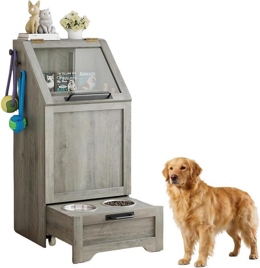 GarveeMore Futterstation Futterschrank Hunde mit 2 Edelstahlnäpfen Tierfutterschrank von GarveeMore