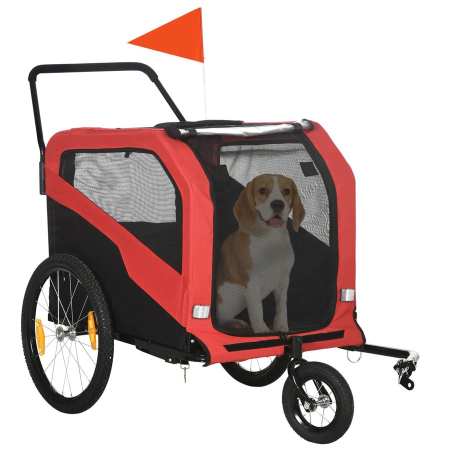 PawHut 2-in-1 Hundeanhänger Fahrradanhänger Hundewagen mit Reflektoren, Rot von PawHut