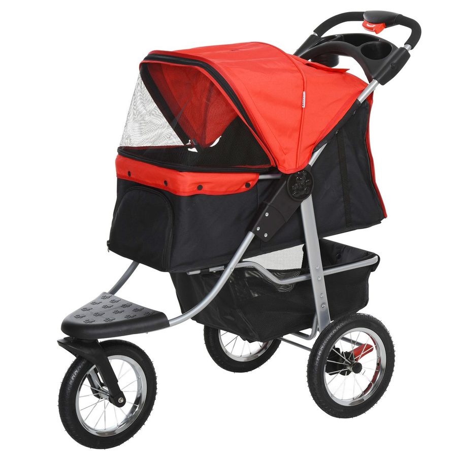 PawHut Hundewagen Hundebuggy Katzen Pet Stroller mit 3 Rädern klappbar Rot von PawHut