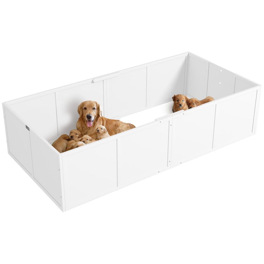 PawHut Hunde-Wurfbox, mit verstellbaren Eingängen, 196 x 96 x 48 cm, Weiß von PawHut