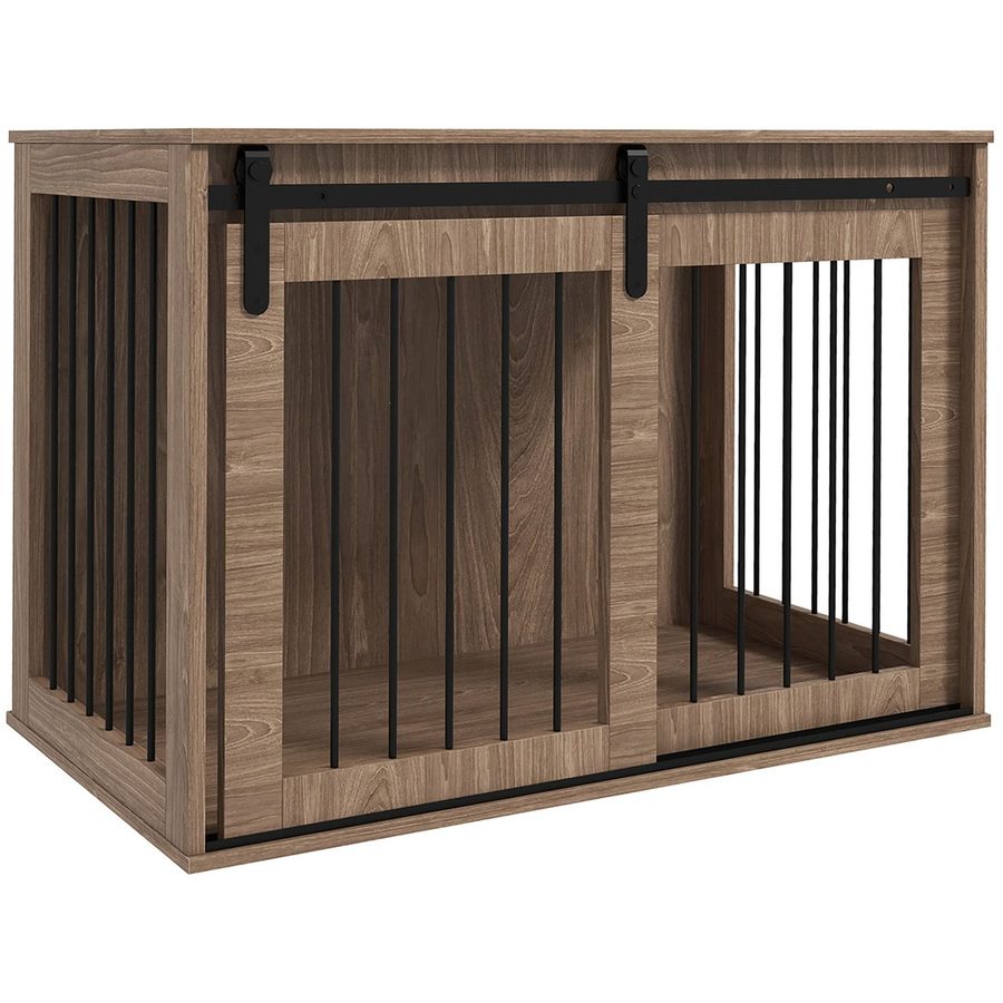 PawHut Hundekäfig Hundebox mit Schiebetür, Hundehütte mit Holzoptik für große Hunde von PawHut