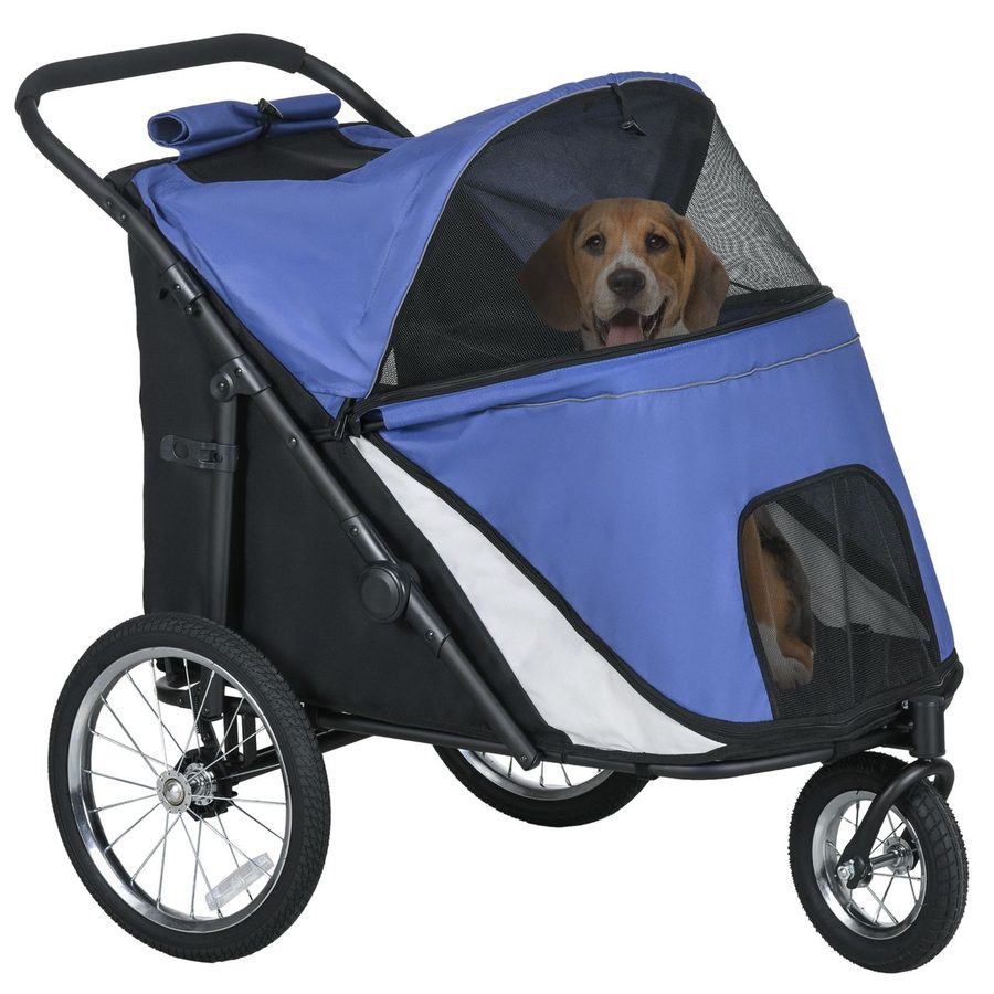 PawHut Hundewagen Hundebuggy mit Netzfenstern, Klappbar, bis 30 kg, Oxford, Blau von PawHut
