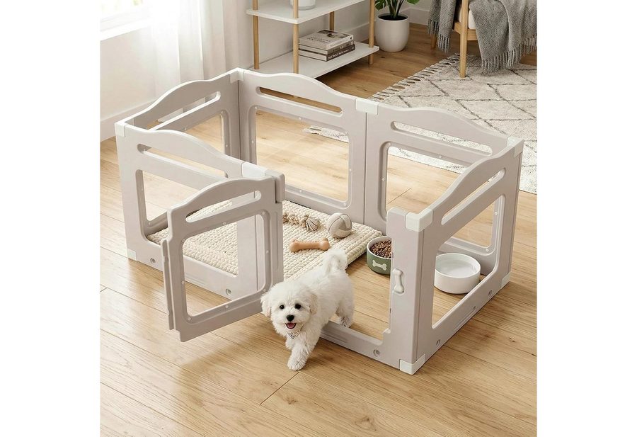 TLGREEN Freigehege 6-teilig Acryl Welpenlaufstall 129×68×60cm, Outdoor Indoor Hundezaun für kleine Hunde von TLGREEN